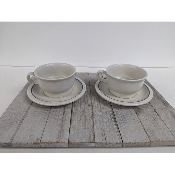 Pfaltzgraff Yorktowne Set of 2 Mugs Cups Saucers Stoneware USA Blue - Picture 3 of 7